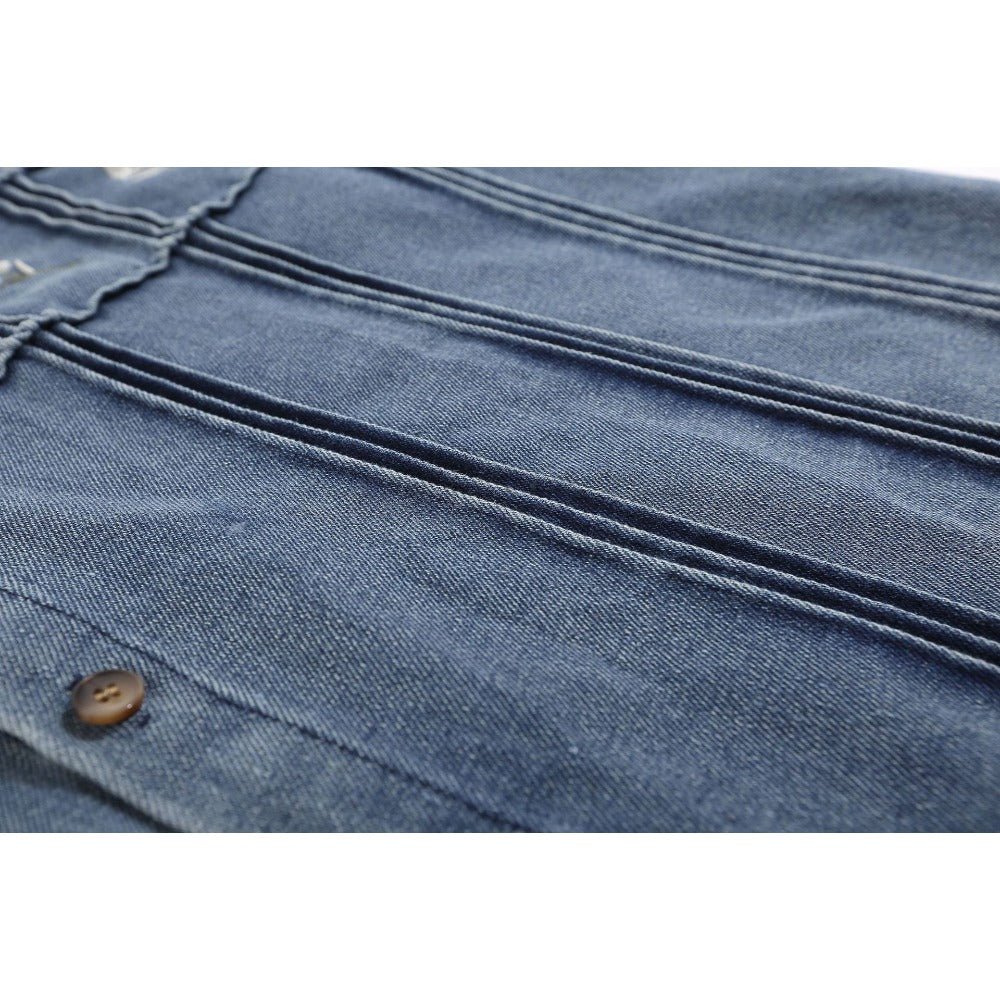 Floral Embroidery Printed Denim Shirt - Thrashink