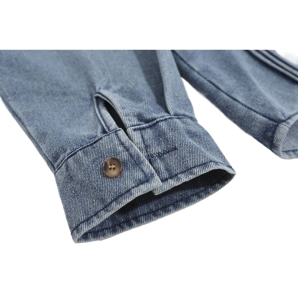 Floral Embroidery Printed Denim Shirt - Thrashink