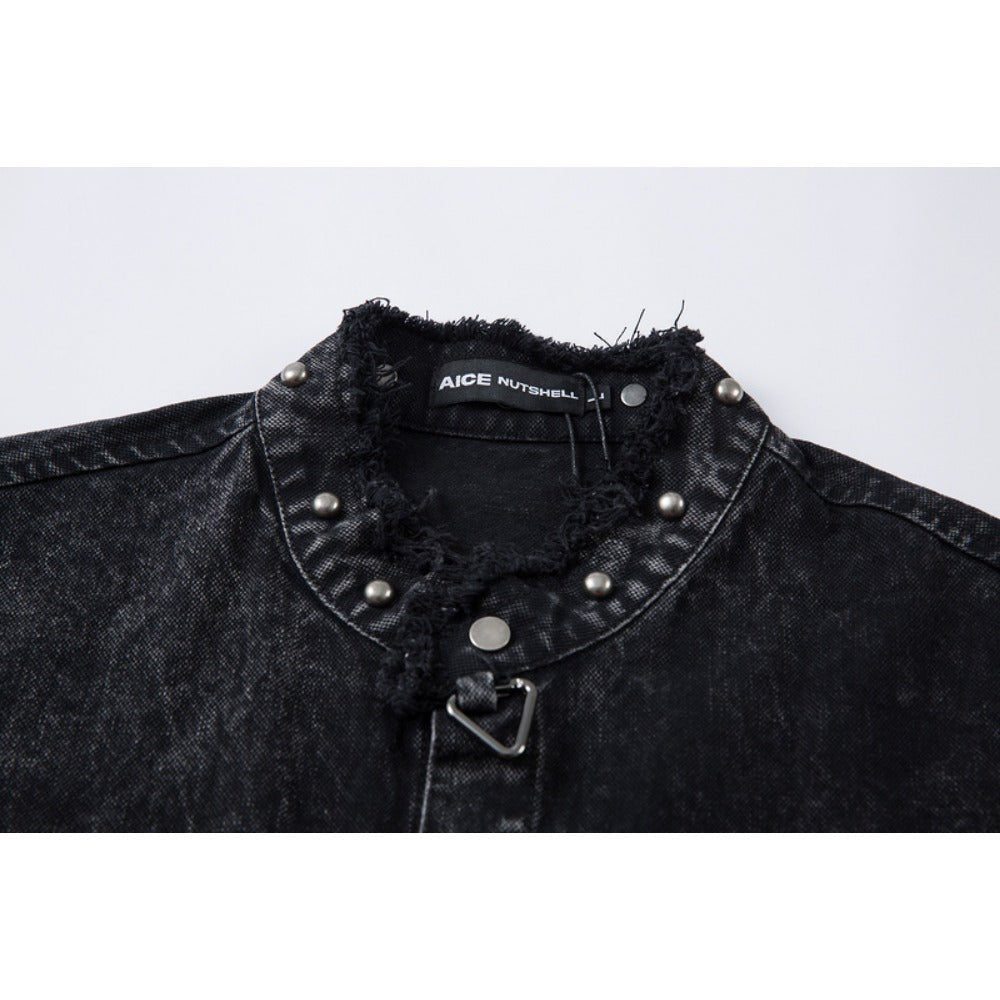 Frayed Rivet Denim Shirt - Thrashink