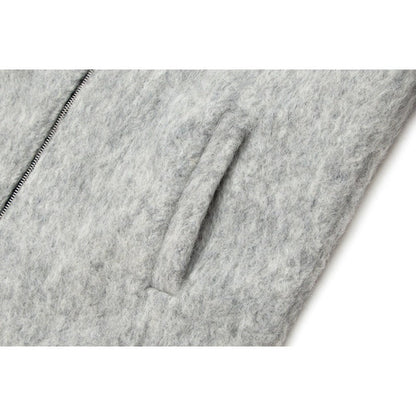 Fully Zip - up Hooded Mohair Short Wide Jacket - Thrashink