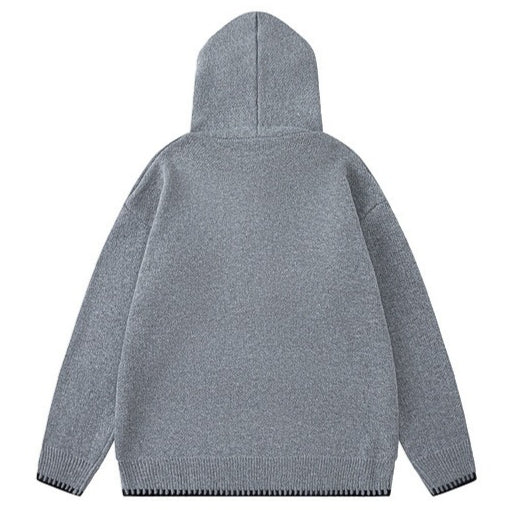 Funky Eye Embroidered Knitted Hoodie - Thrashink