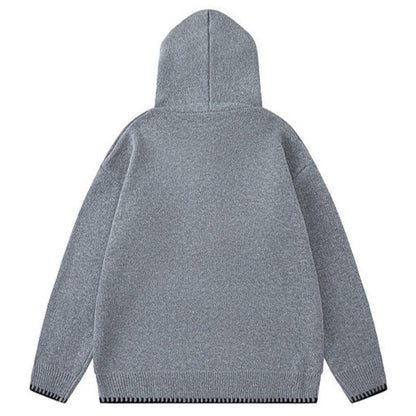 Funky Eye Embroidered Knitted Hoodie - Thrashink