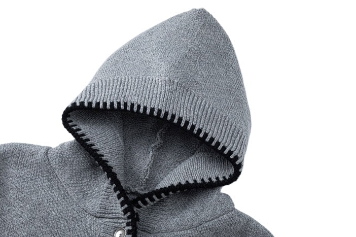 Funky Eye Embroidered Knitted Hoodie - Thrashink