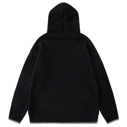 Funky Eye Embroidered Knitted Hoodie - Thrashink