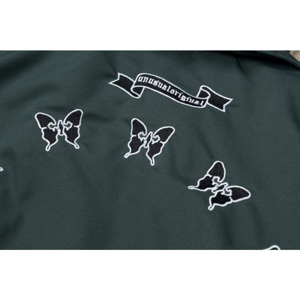 Fur - Collar Butterfly Embroidery Cotton Jacket - Thrashink