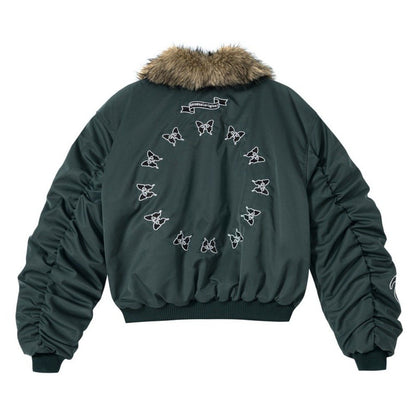 Fur - Collar Butterfly Embroidery Cotton Jacket - Thrashink