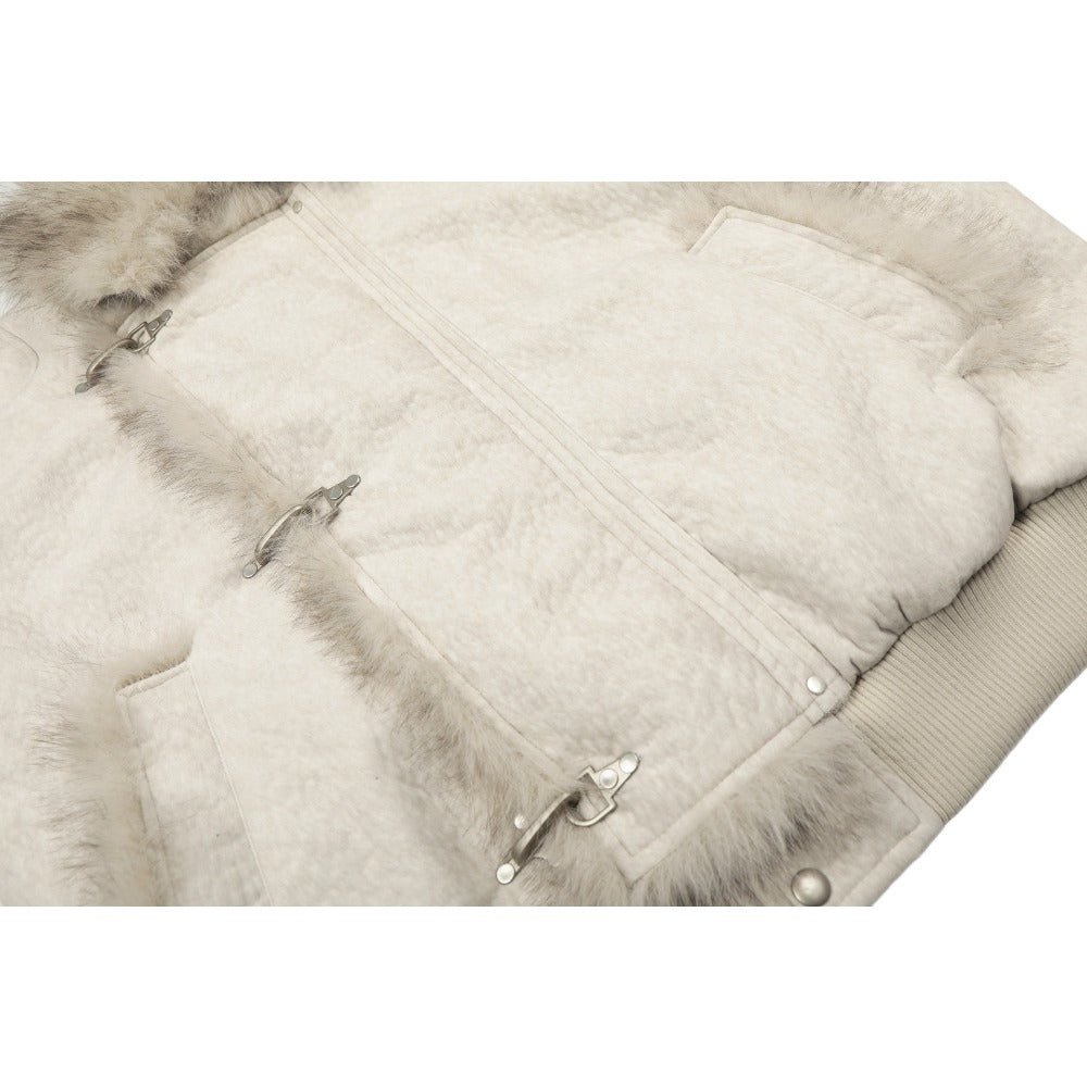 Fur Collar Toggle Shearling Bomber Jacket - Thrashink
