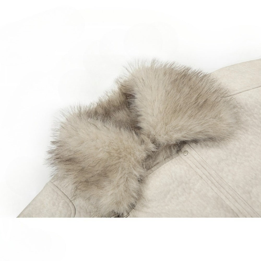 Fur Collar Toggle Shearling Bomber Jacket - Thrashink