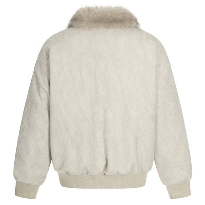 Fur Collar Toggle Shearling Bomber Jacket - Thrashink