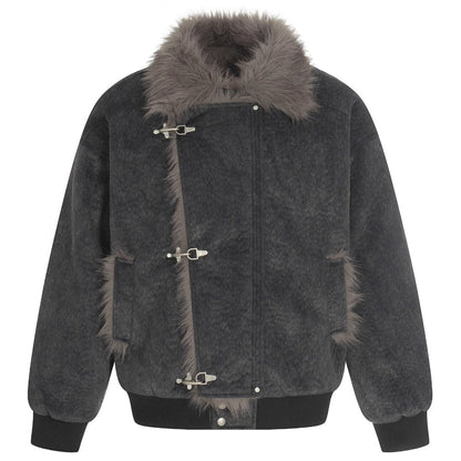 Fur Collar Toggle Shearling Bomber Jacket - Thrashink