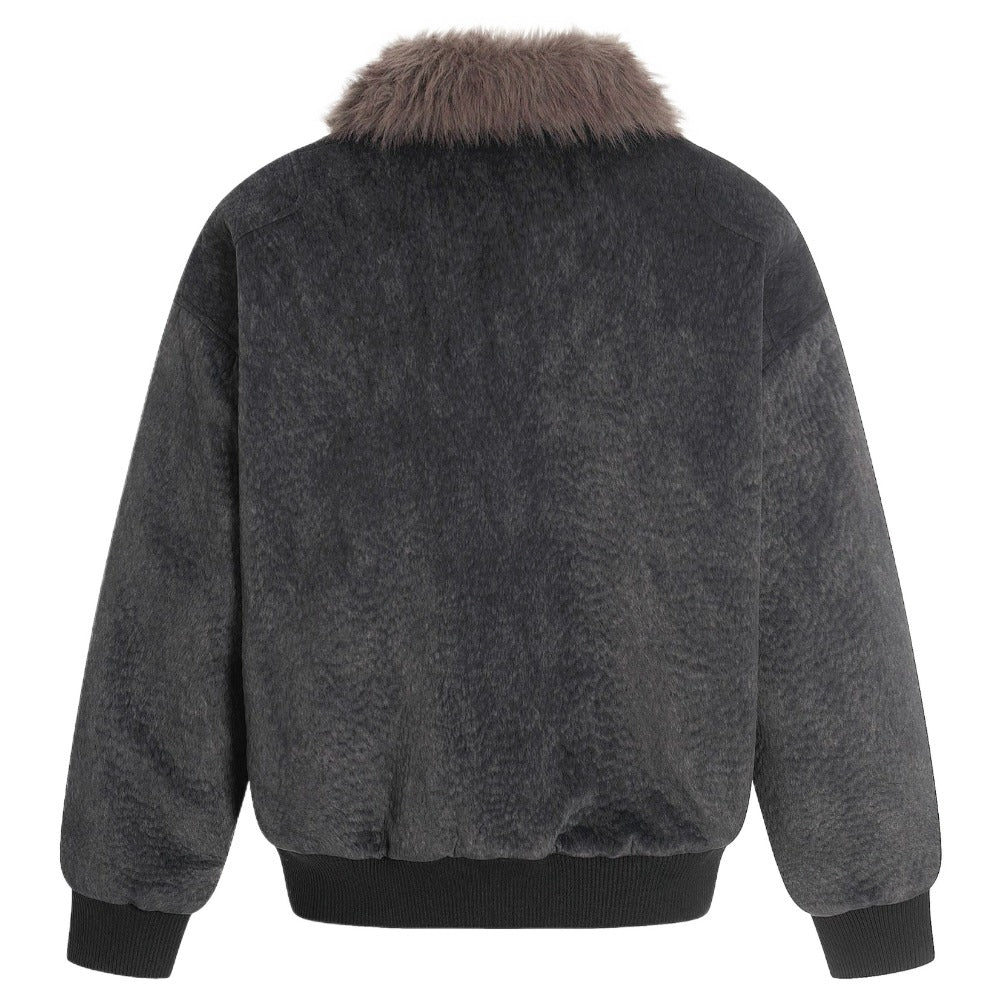 Fur Collar Toggle Shearling Bomber Jacket - Thrashink