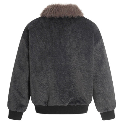 Fur Collar Toggle Shearling Bomber Jacket - Thrashink