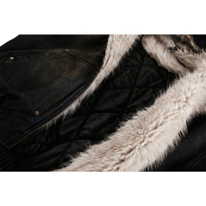 Fur - Lined Quilted Denim Jacket - Thrashink