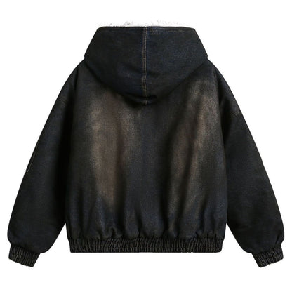 Fur - Lined Quilted Denim Jacket - Thrashink