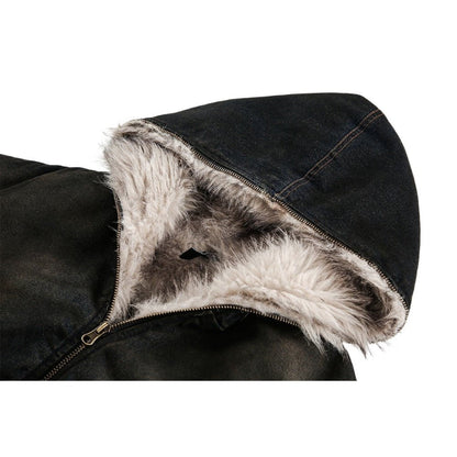Fur - Lined Quilted Denim Jacket - Thrashink