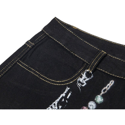 Gem - Pearl Chain & Poker Denim Capri Pants - Thrashink