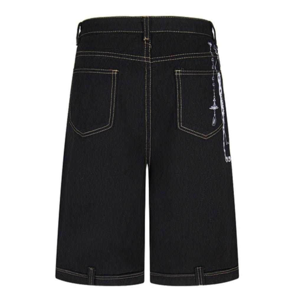 Gem - Pearl Chain & Poker Denim Capri Pants - Thrashink