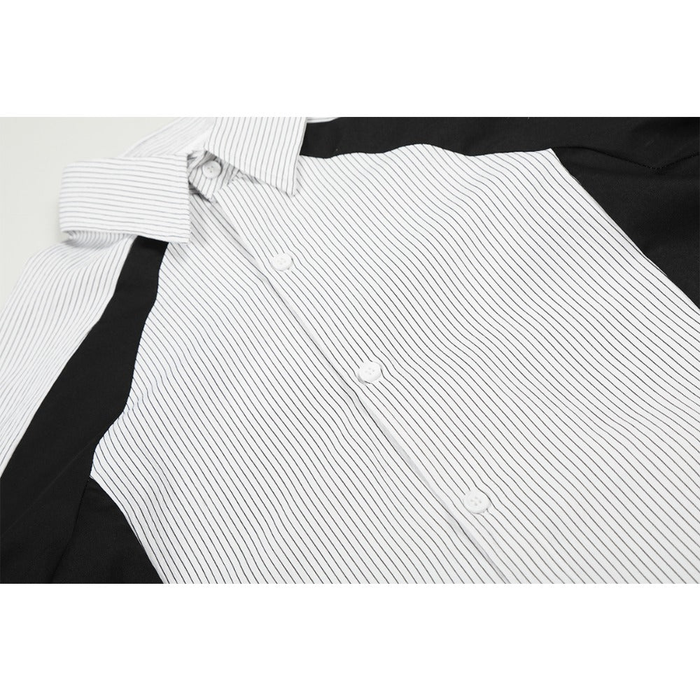 Geometric Contrast Patchwork Striped Shirt - Thrashink