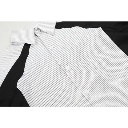 Geometric Contrast Patchwork Striped Shirt - Thrashink