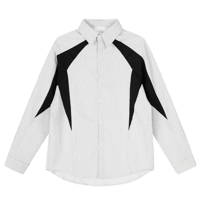 Geometric Contrast Patchwork Striped Shirt - Thrashink