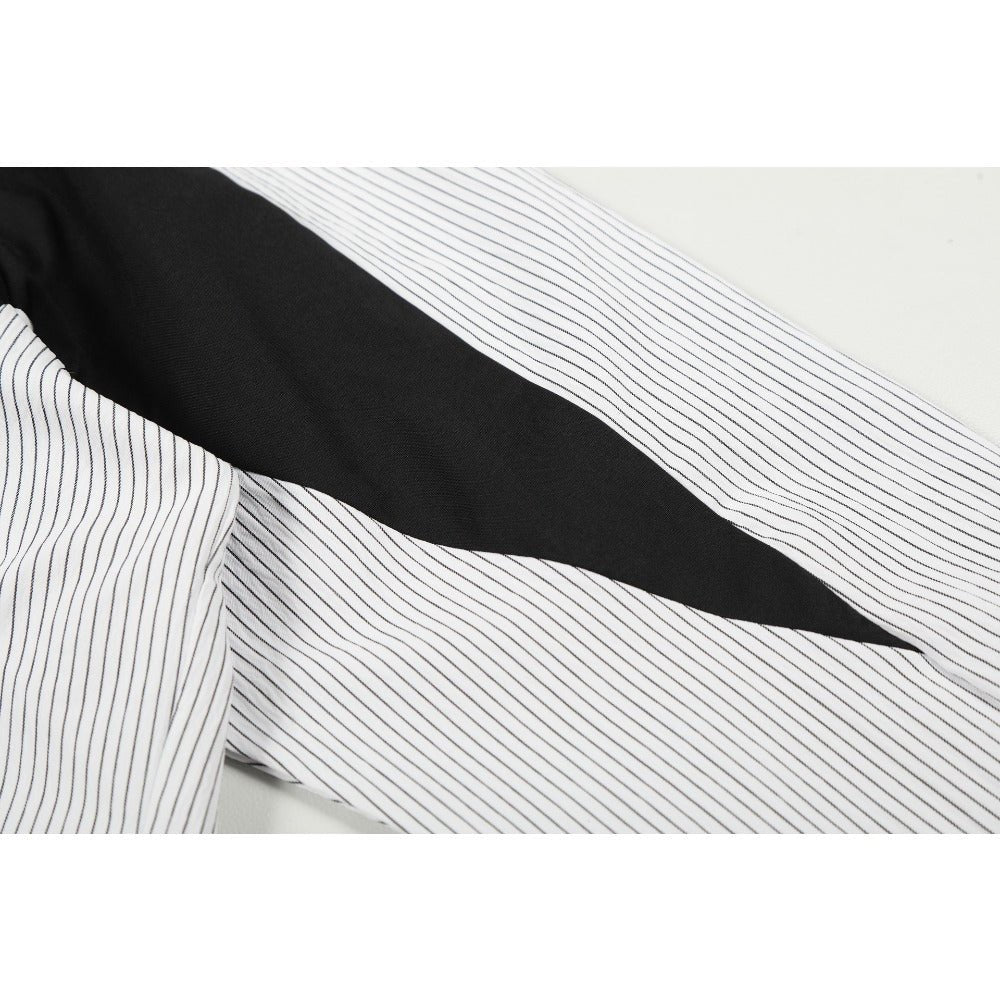 Geometric Contrast Patchwork Striped Shirt - Thrashink