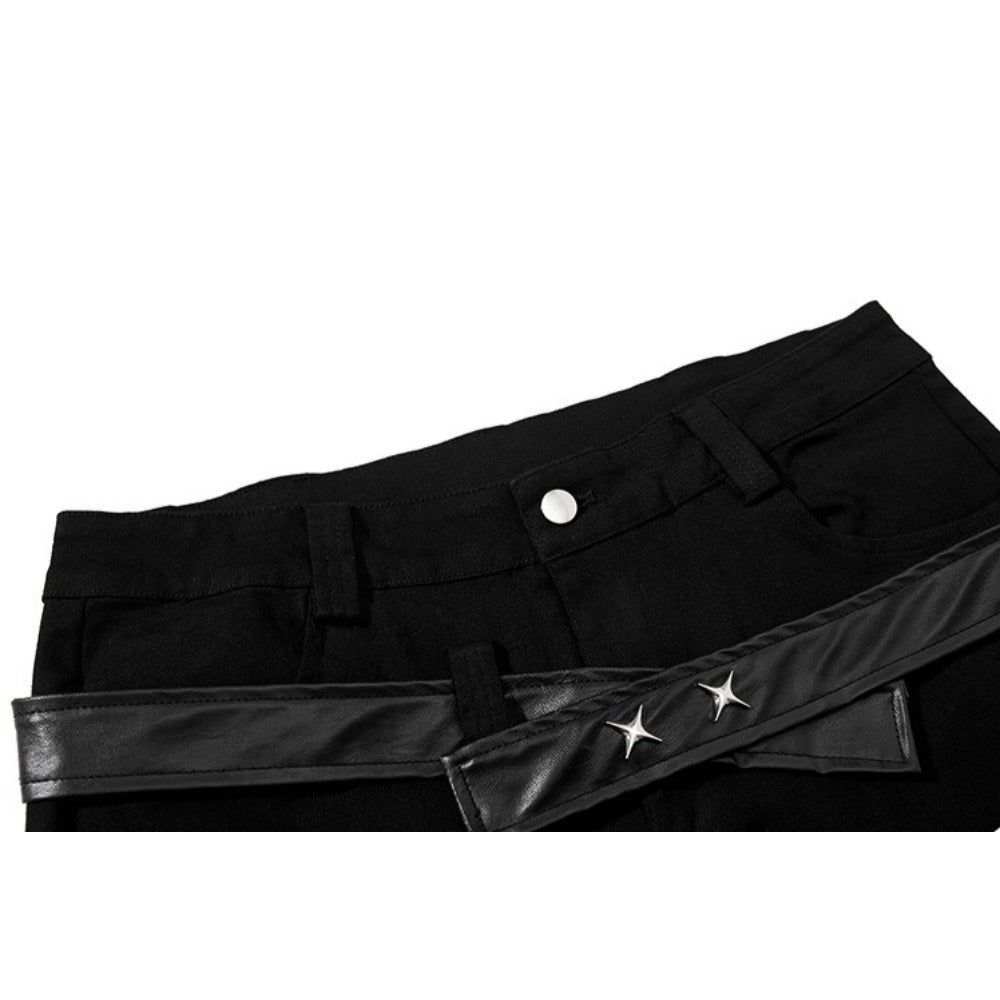 Goth Punk Faux Leather Patchwork Flared Pants - Thrashink