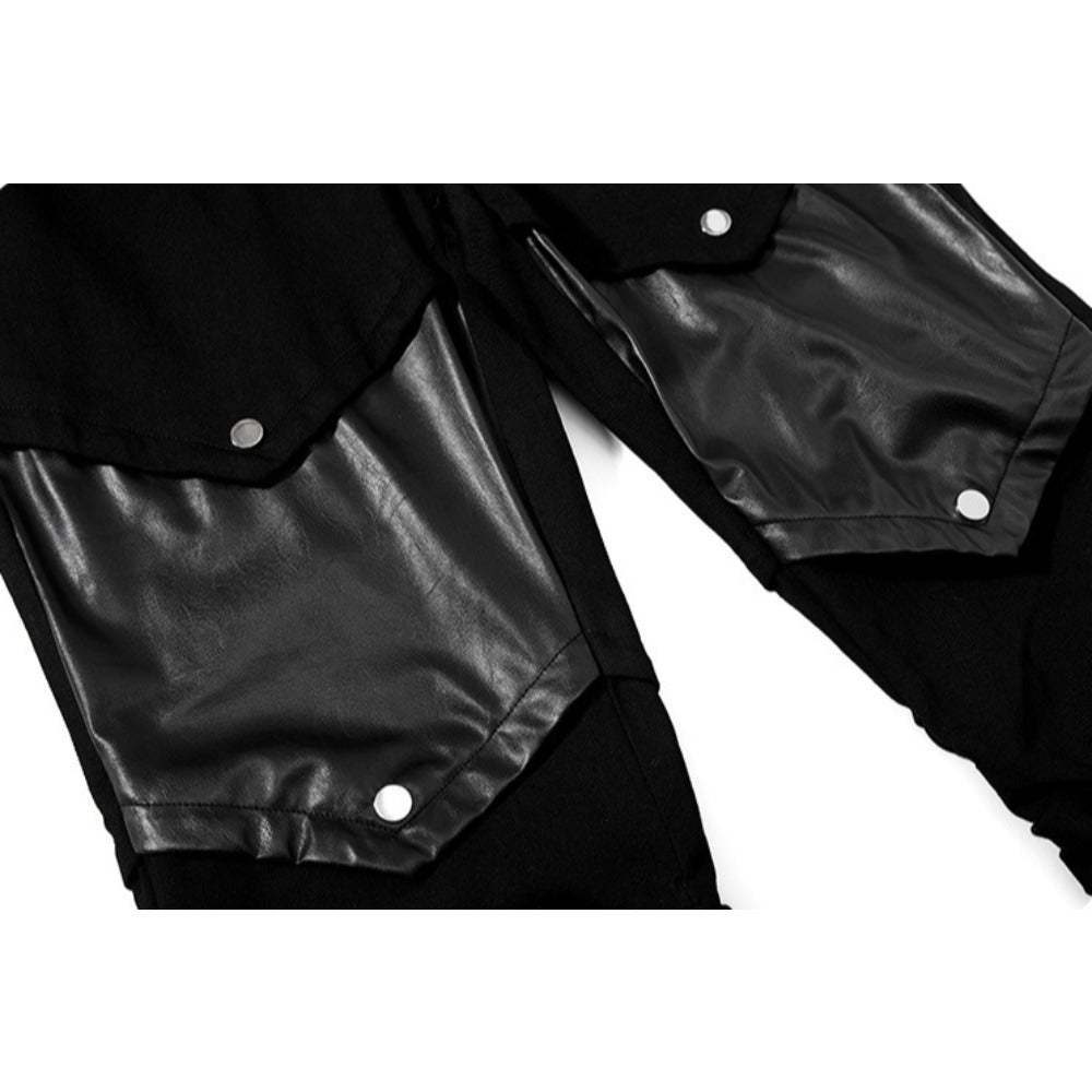Goth Punk Faux Leather Patchwork Flared Pants - Thrashink