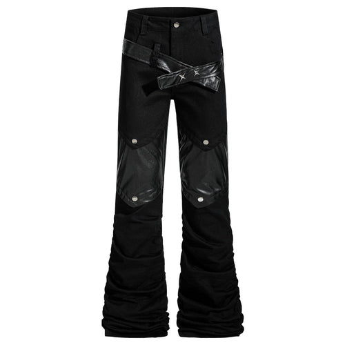 Goth Punk Faux Leather Patchwork Flared Pants - Thrashink