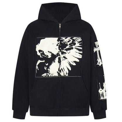 Gothic Angel Cathedral Zip - Up Hoodie - Thrashink