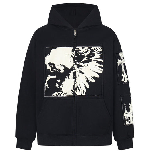 Gothic Angel Cathedral Zip - Up Hoodie - Thrashink