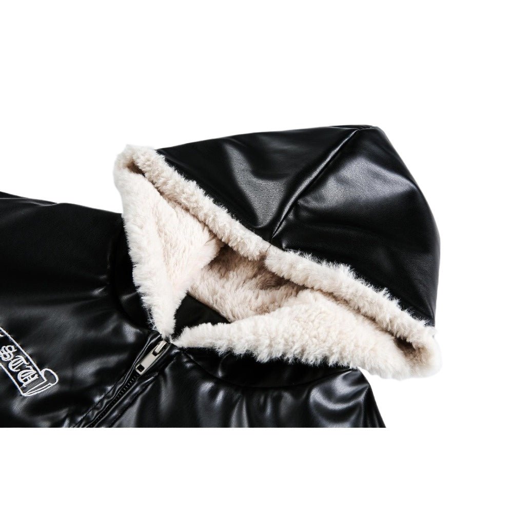 Gothic Cross - embroidered Leather Padded Jacket - Thrashink