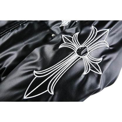 Gothic Cross - embroidered Leather Padded Jacket - Thrashink