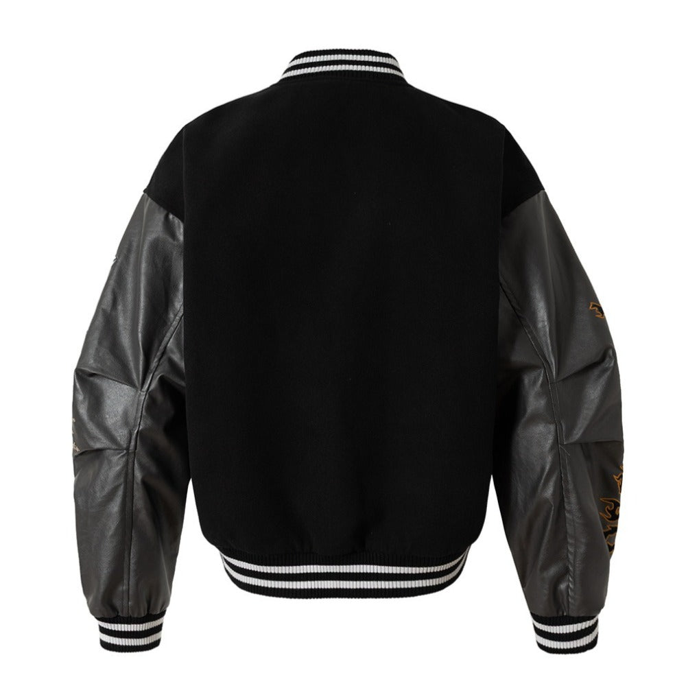 Gothic Embroidered Patchwork Varsity Jacket - Thrashink