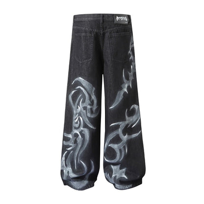 Gothic Ink Printed Jeans - Thrashink