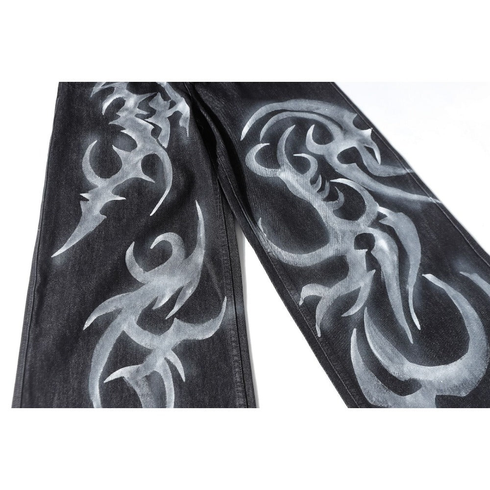 Gothic Ink Printed Jeans - Thrashink