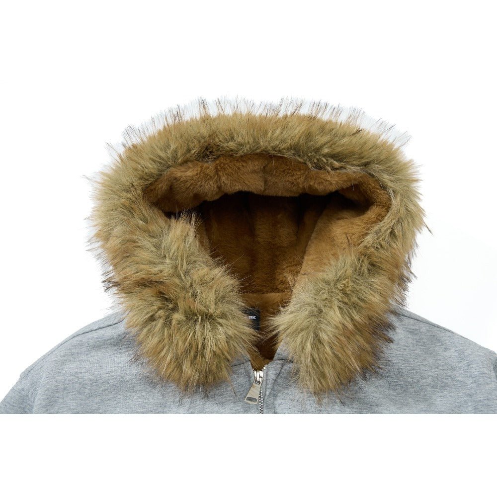 Gothic Print Hooded Fur Collar Cotton Jacket - Thrashink