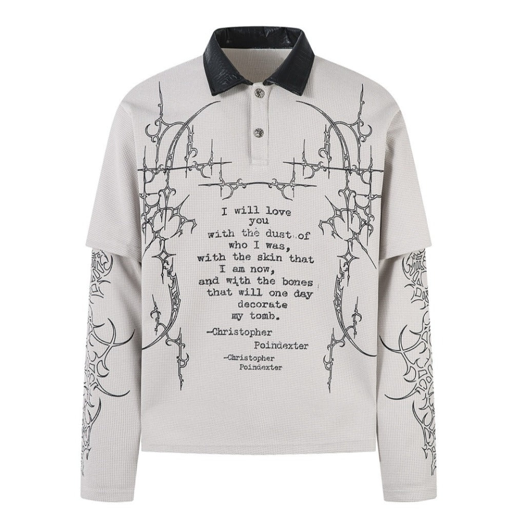 Gothic - style Leather Collar Polo Shirt - Thrashink