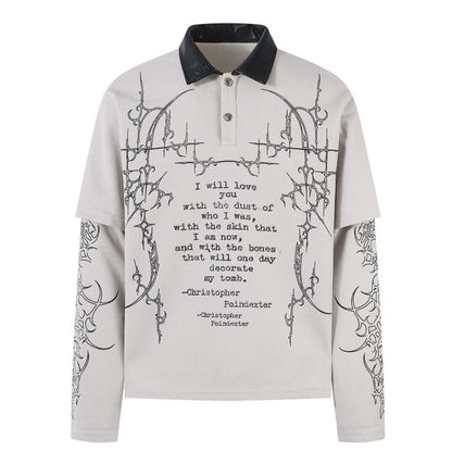 Gothic - style Leather Collar Polo Shirt - Thrashink