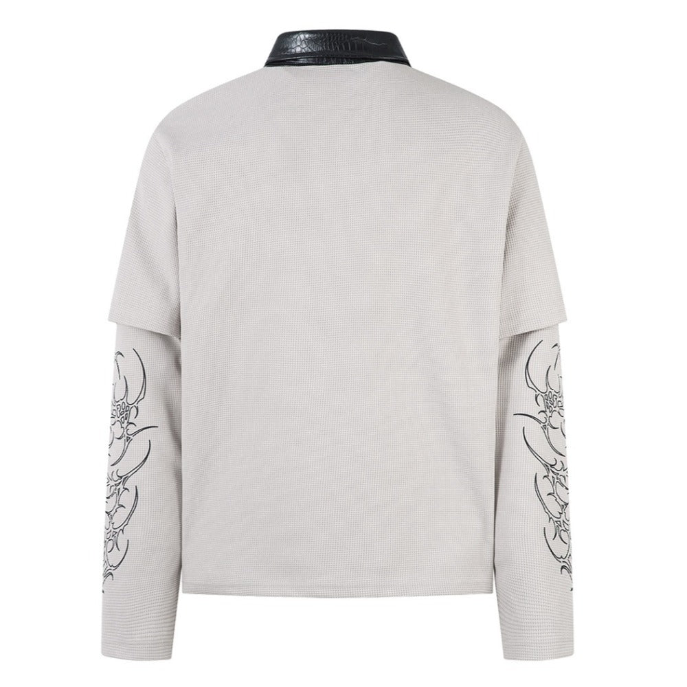 Gothic - style Leather Collar Polo Shirt - Thrashink