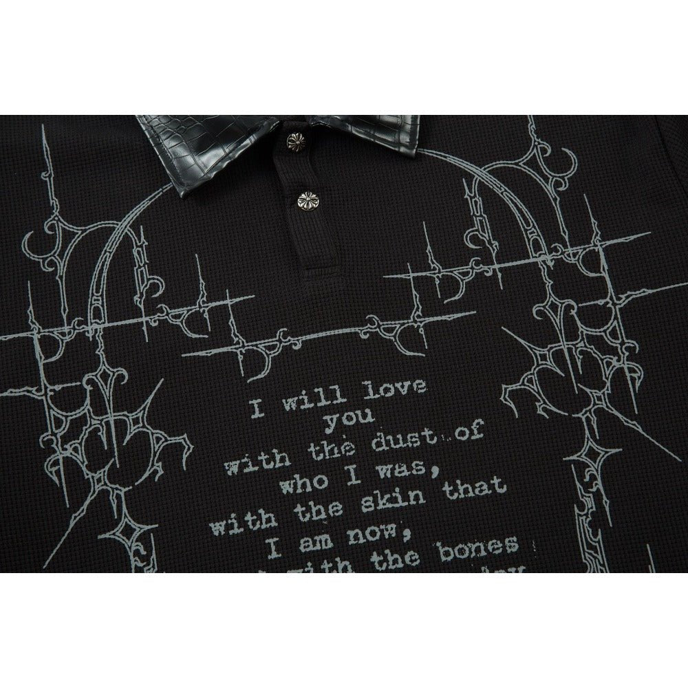 Gothic - style Leather Collar Polo Shirt - Thrashink