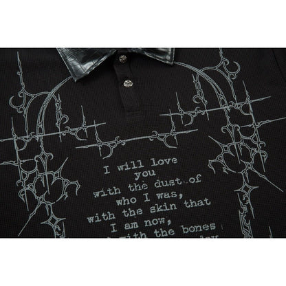 Gothic - style Leather Collar Polo Shirt - Thrashink