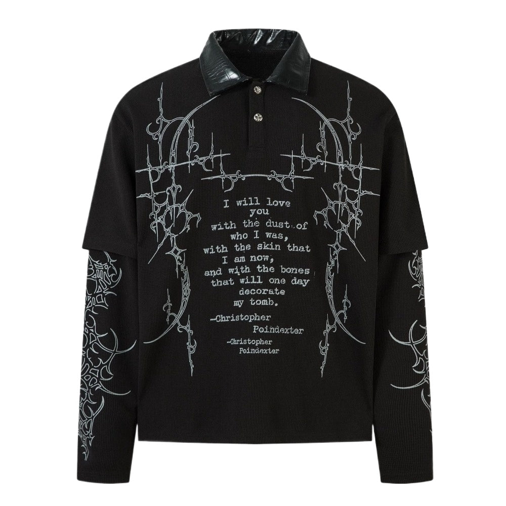Gothic - style Leather Collar Polo Shirt - Thrashink