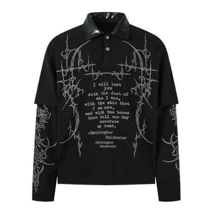 Gothic - style Leather Collar Polo Shirt - Thrashink