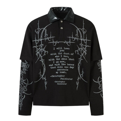 Gothic - style Leather Collar Polo Shirt - Thrashink