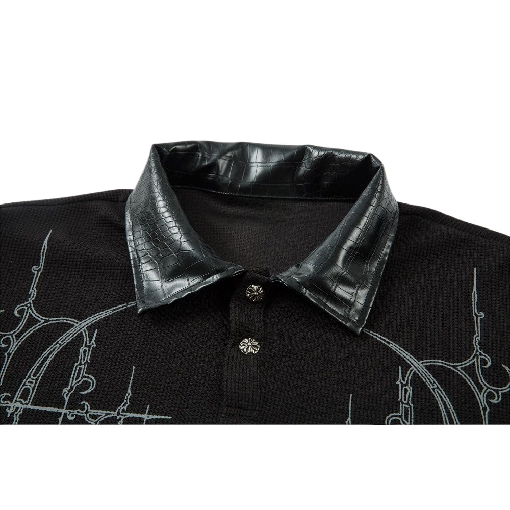 Gothic - style Leather Collar Polo Shirt - Thrashink