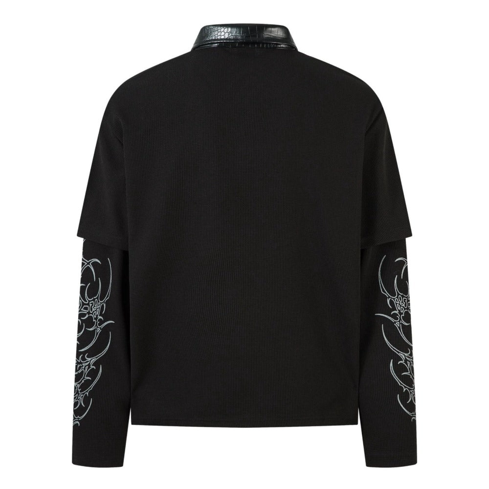 Gothic - style Leather Collar Polo Shirt - Thrashink