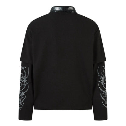Gothic - style Leather Collar Polo Shirt - Thrashink