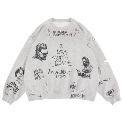 Graffiti Art Distressed Crewneck Sweatshirt - Thrashink