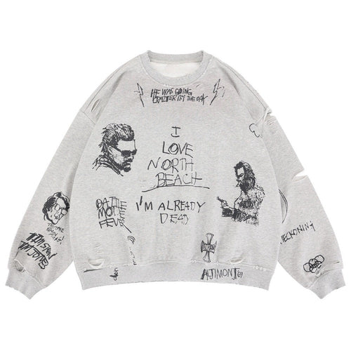Graffiti Art Distressed Crewneck Sweatshirt - Thrashink