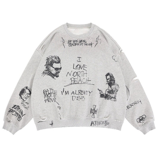 Graffiti Art Distressed Crewneck Sweatshirt - Thrashink